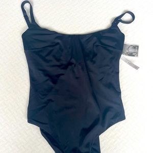 Form and fold the one black one piece swimsuit